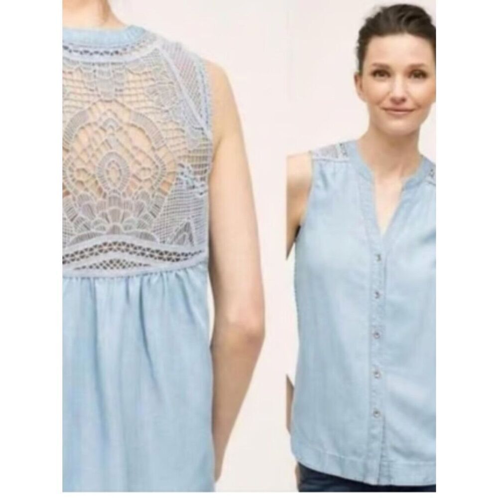 Like New! HOLDING HORSES Lace Stitch Chambray Denim Sleeveless in 6